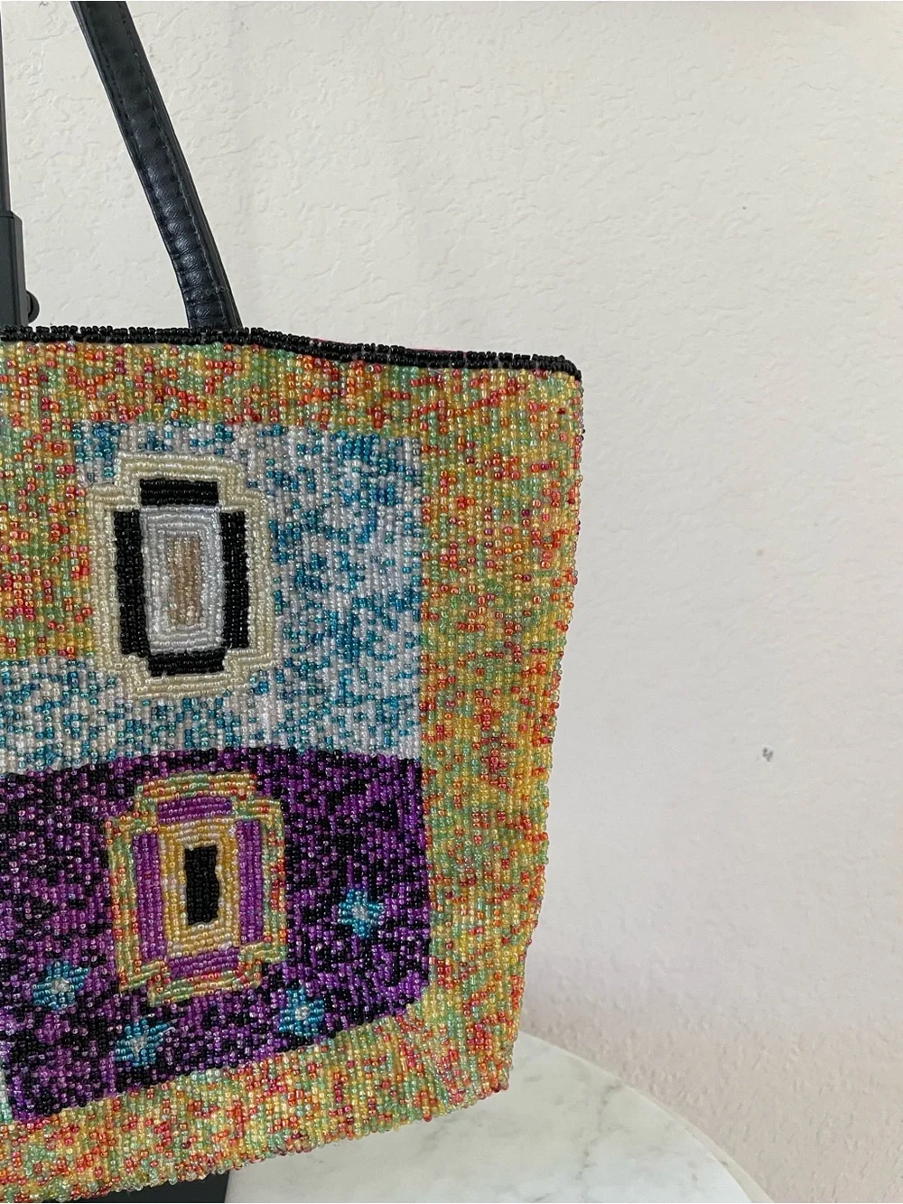 Vintage Christiana Hand Beaded Geometric Tote Y2K Colorful Patchwork